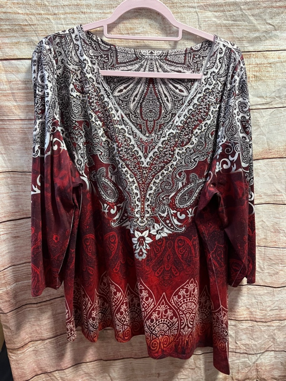 Red blouse with rhinestones-about 2-3X